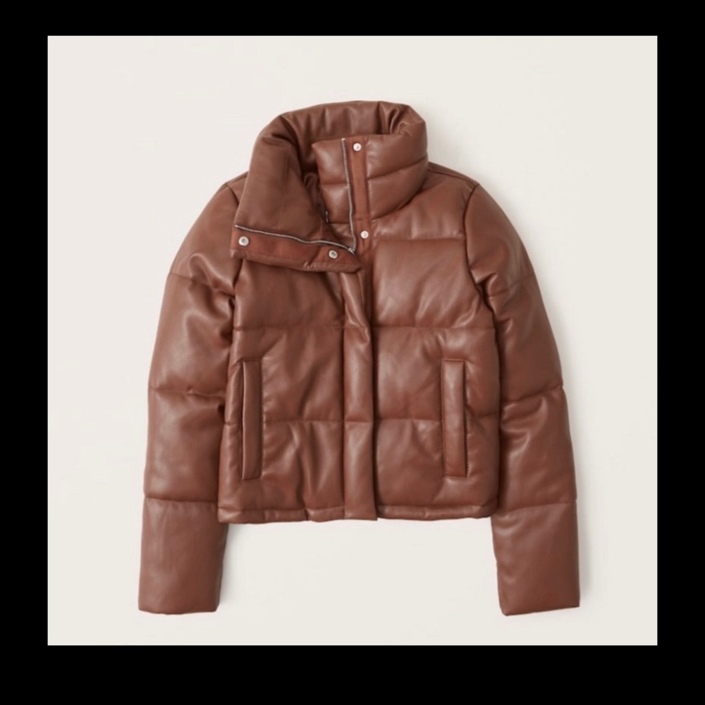 Brown vegan leather puffer